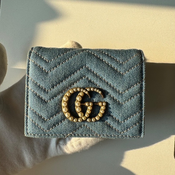 Gucci Accessories - ❌SOLD❌ Gucci Denim and Pearl Marmont Compact Wallet